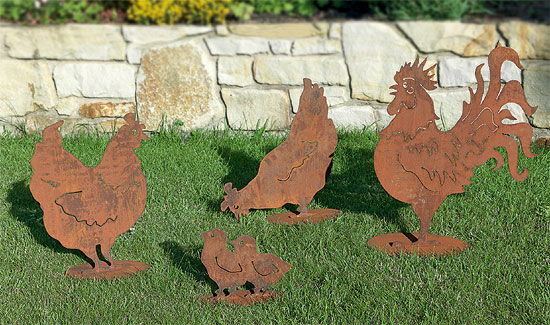 Gartenfiguren / Silhouetten "Hühnerfamilie"