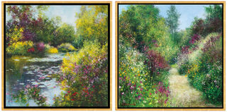 2 Bilder "A Giverny le Jardin de Monet" + "Giverny - Le Jardin de Pascale à Grimaud" im Set, gerahmt von Jean-Claude Cubaynes