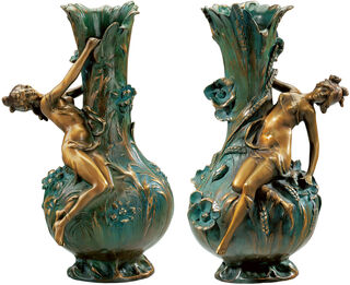 2 Vasen "Marguerites" und "Coquelicot" im Set, Version in Bronze (antikgrün)