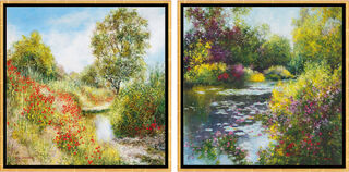 2 Bilder "Plaine de Grimaud" + "A Giverny le Jardin de Monet" im Set, gerahmt von Jean-Claude Cubaynes
