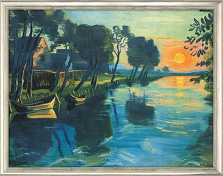 Bild "Die ersten Sonnenstrahlen am Mühlengraben" (um 1934), Version silberfarben gerahmt von Max Pechstein