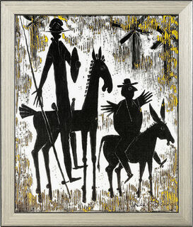Porzellanbild "Don Quichotte und Sancho Pansa", gerahmt von Peter Strang