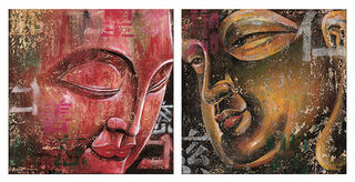2 Buddha-Bilder im Set, auf Keilrahmen