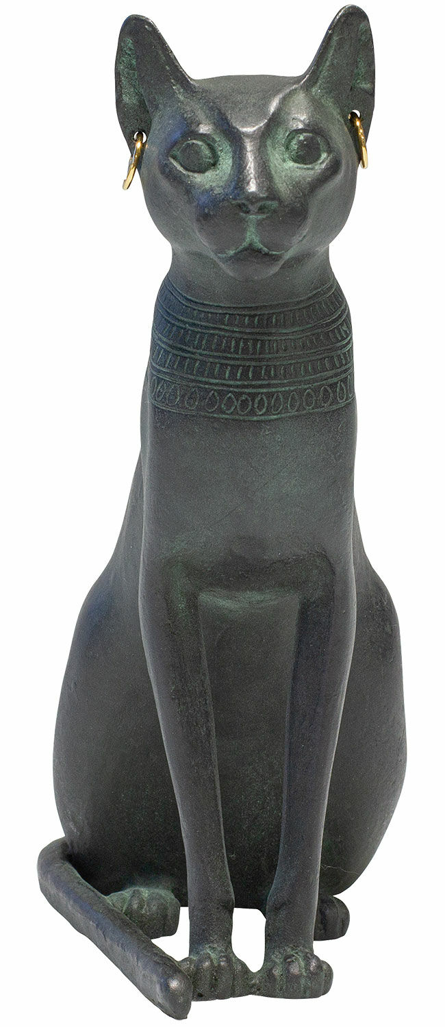Skulptur "Bastetkatze mit Ohrringen", Bronze
