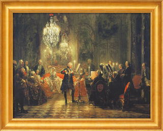 Bild "Das Flötenkonzert Friedrichs des Großen" (1852), gerahmt von Adolph von Menzel