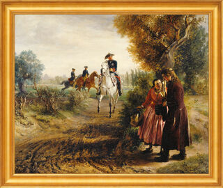 Bild "Die Bittschrift (Der Spazierritt)" (1849), gerahmt von Adolph von Menzel