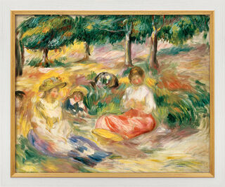 Bild "Drei junge Frauen im Grünen" (1896-97), Version weiß-goldfarben gerahmt