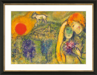 Bild "Die Liebenden von Vence (Les Amoureux de Vence)" (1957), Version schwarz-goldfarben gerahmt von Marc Chagall