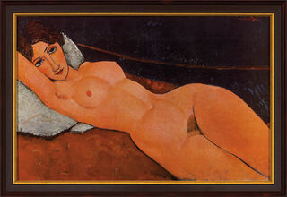 Bild "Liegender Frauenakt auf weißem Kissen" (1917), gerahmt von Amedeo Modigliani