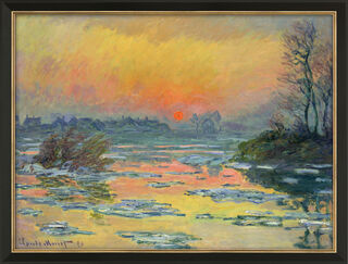 Bild "Sonnenuntergang an der Seine im Winter" (1880), Version schwarz-goldfarben gerahmt von Claude Monet