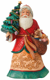 Skulptur "Santa mit Weihnachtsbaum", Kunstguss von Jim Shore
