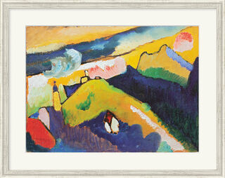 Bild "Berglandschaft mit Kirche" (1910), gerahmt von Wassily Kandinsky