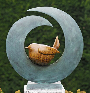 Gartenskulptur "Vogel im Nest", Bronze