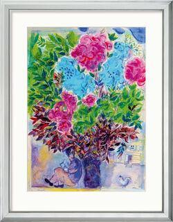 Bild "Der Wartende unter dem Blumenstrauß", Version silberfarben gerahmt von Marc Chagall